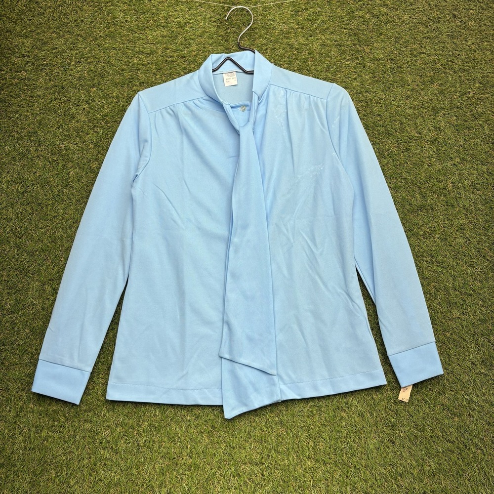 Vintage Silvermans Shirt Womens Small Light Blue Long Sleeve Tie Collar 70s Top